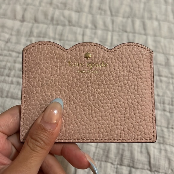 Kate Spade Light Pink Card Holder with Scalloped Edge and Gold Detail - Picture 3 of 5